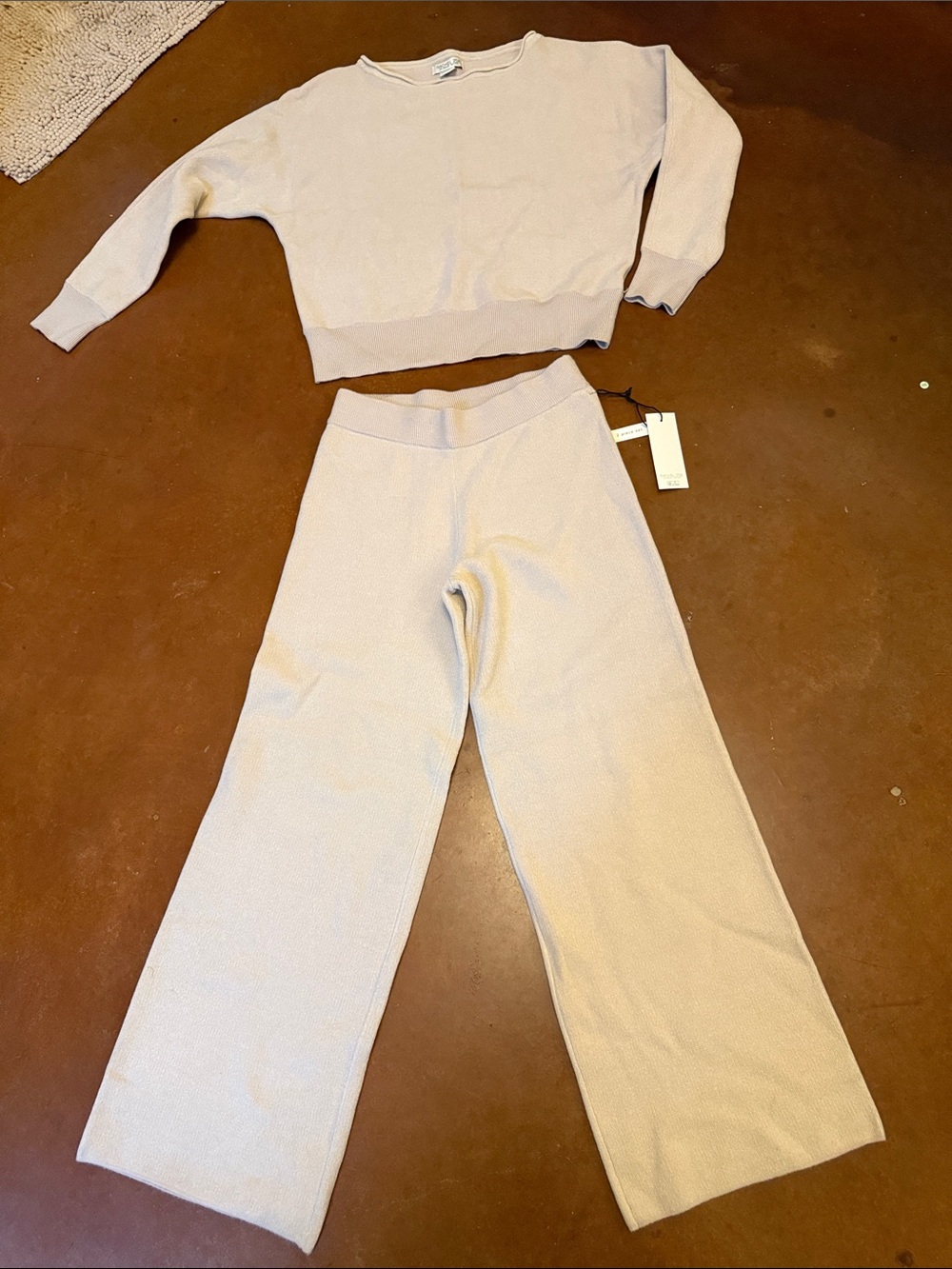 Rachel Zoe Wide-Leg Knit Pant Set in Light Beige